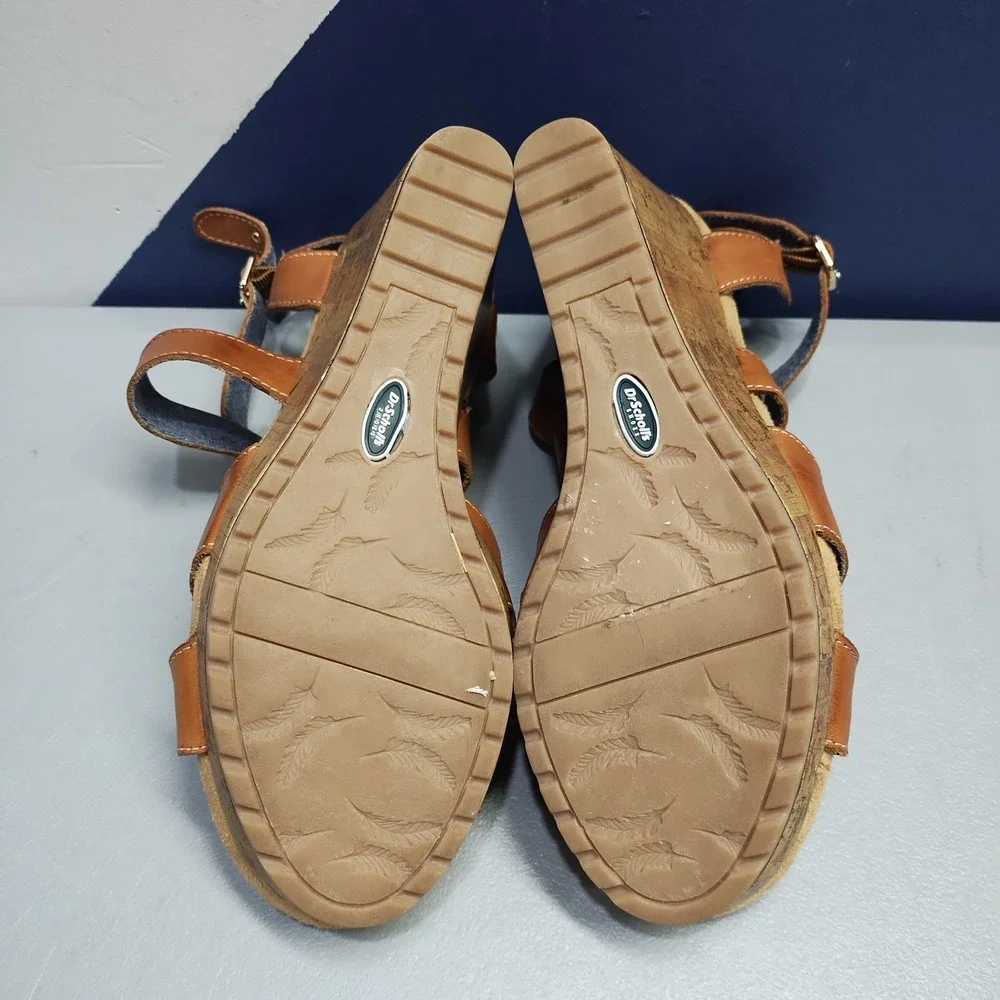 Dr. Scholl's Savory Wedge Sandals Womens Size 9M Brown Leather Ankle Strap EUC